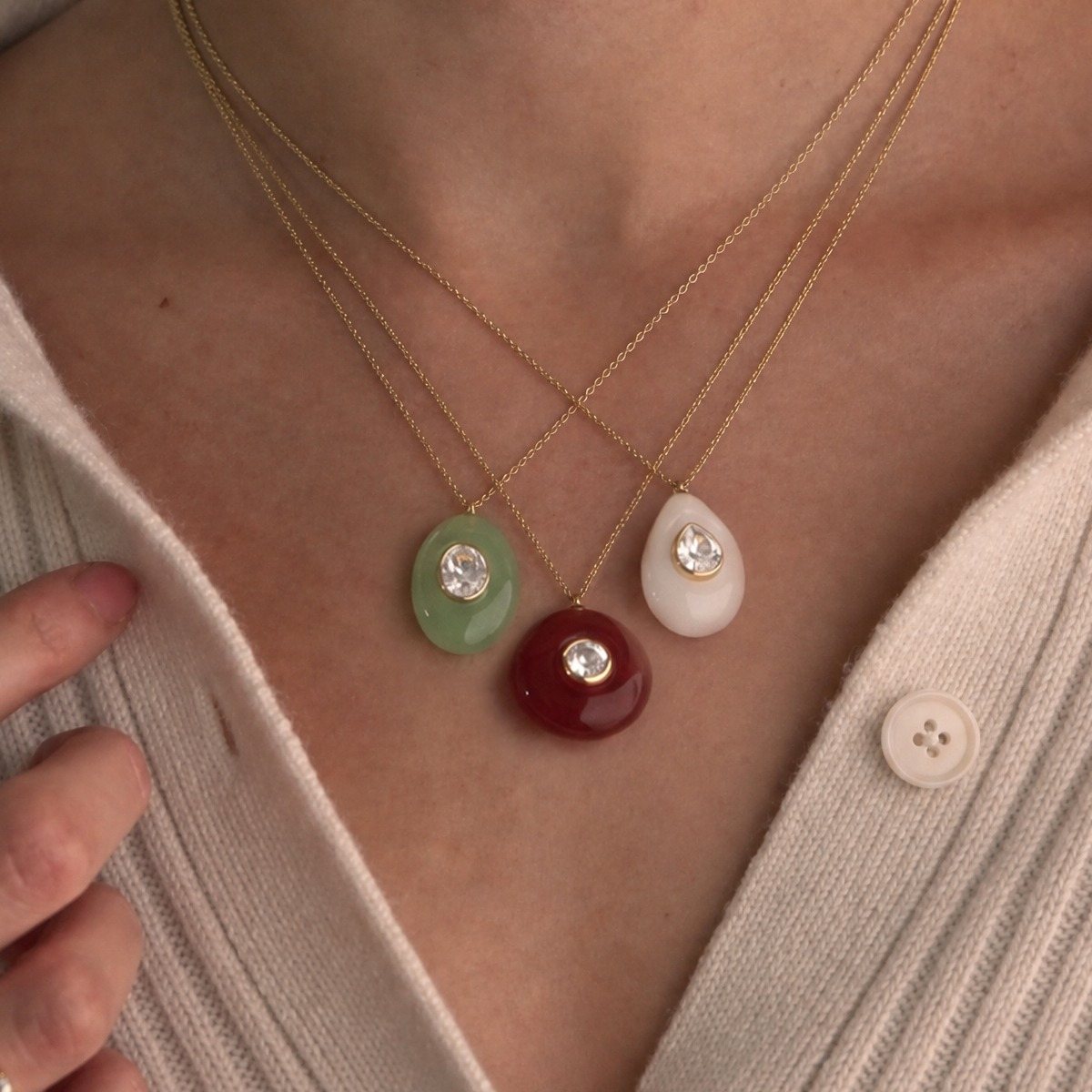 Collar Cuarzo Verde y Blanco